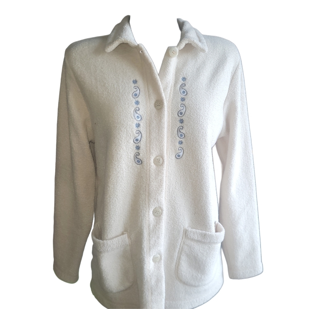 Vintage 90's Tradition Country Collection Cream Fleece Button Up Sweater S